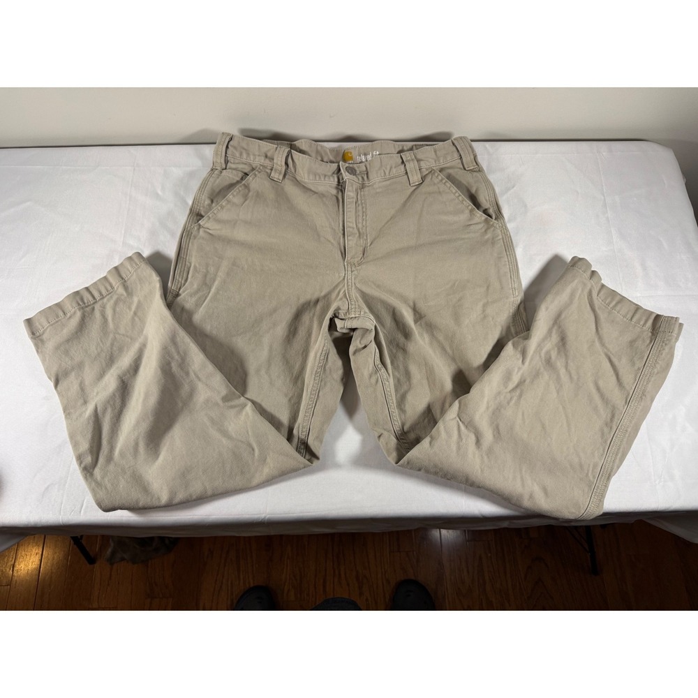 Carhartt 102291 Relaxed Fit Canvas Work Pants Tan Khaki Mens 36x28 Stretch